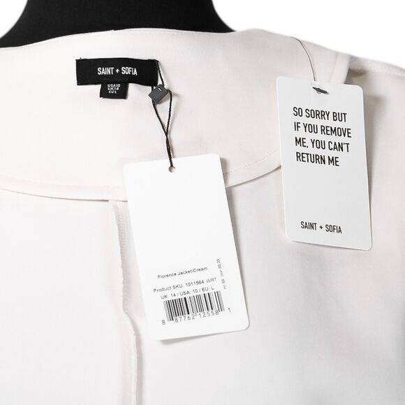 Saint + Sofia Women's Florence Jacket Cream Organic Cotton Blend Full Zip 10 NWT - Picture 4 of 9